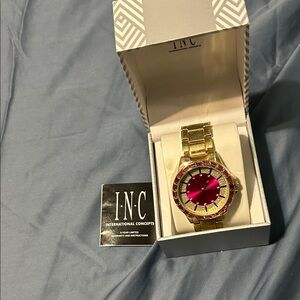 INC International Concepts Gold Watch with Pink Dial